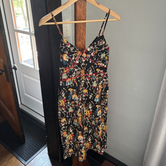Partying skeletons /Day of the Dead dress by Paper Doll Productions XXS - Picture 1 of 11